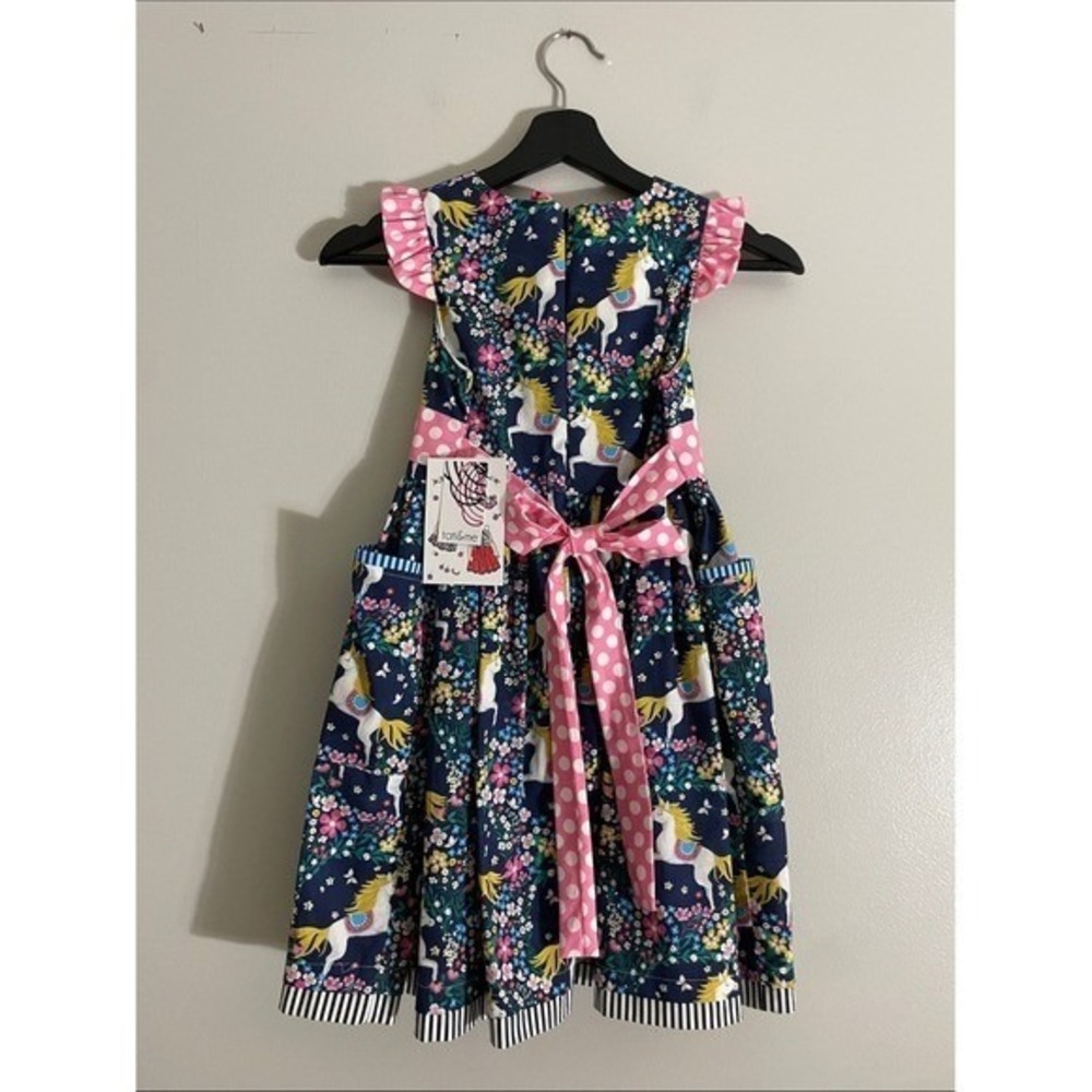 Tati & Me Girls Dress Cotton Unicorn Floral Pink Polka Dot 6T New With Tags - Picture 8 of 12